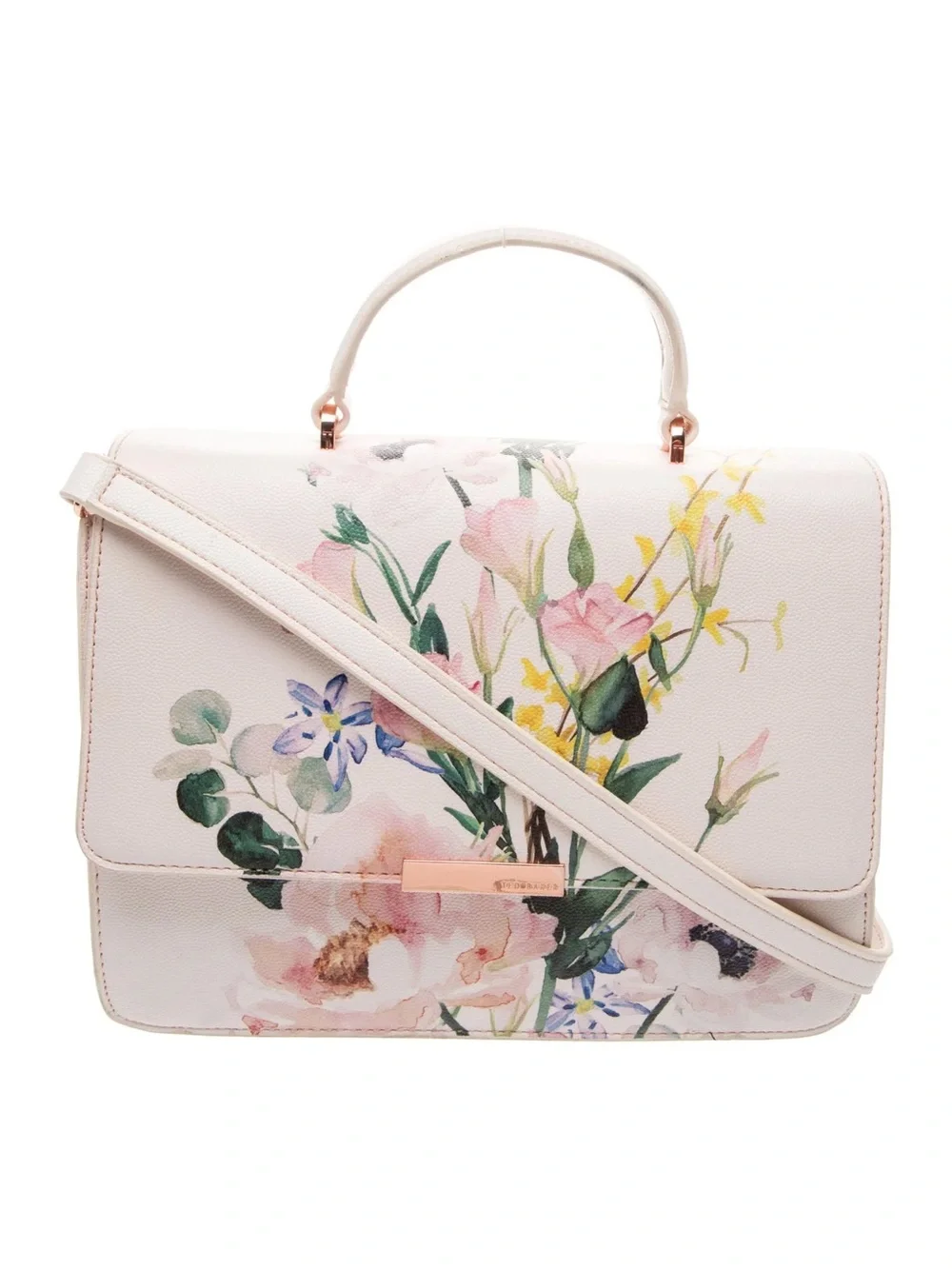 Ted Baker Cream Floral Top-Handle Satchel with Crossbody Strap - Picture 1 of 9